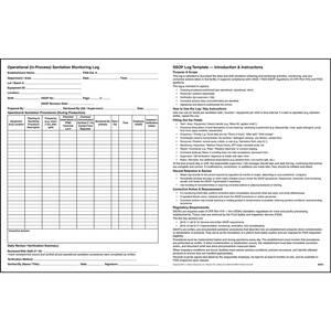 Food Safety Sanitation Standard Operating Procedures (SSOP) Log