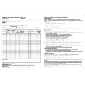 Food Safety Sanitation Standard Operating Procedures (SSOP) Log