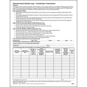 Food Safety Chemical Use & Dilution Log