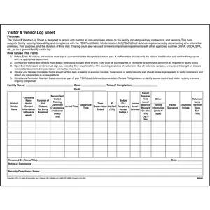Food Safety Visitor & Vendor Log Sheet