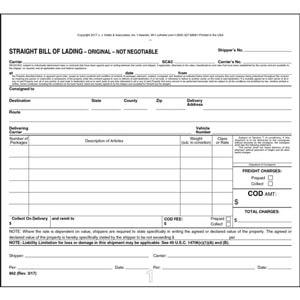 Straight Bill of Lading - Short Form