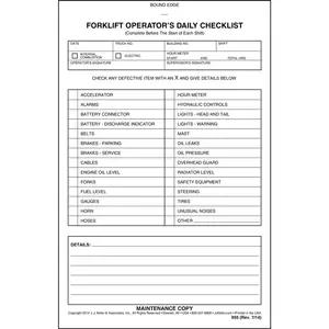 Forklift Operator Daily Checklist - Book Format w/ Carbon