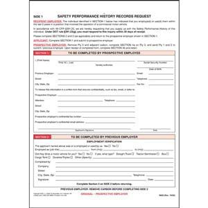 Safety Performance History Records Request - Snap-Out Format
