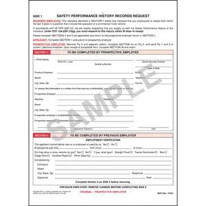 Safety Performance History Records Request - Snap-Out Format