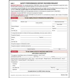 Safety Performance History Records Request - Padded Format