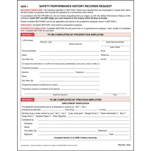 Safety Performance History Records Request - Padded Format