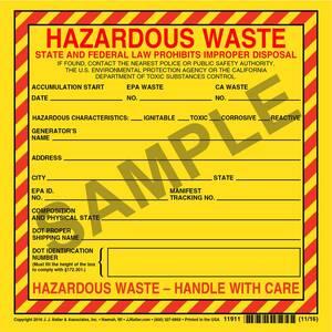 California Hazardous Waste Label - Vinyl, Individual Sheet