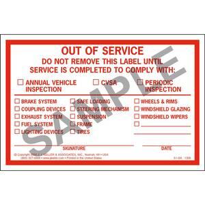 Out of Service Windshield Label