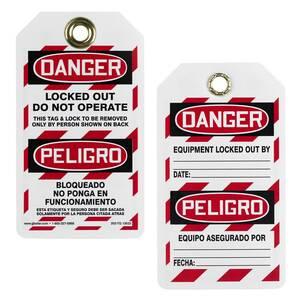 Bilingual Lockout/Tagout Tag - Danger Locked Out, Do Not Operate