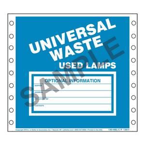 Universal Waste: Used Lamps Labels