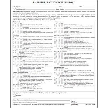 Each Shift Crane Inspection Report Form - Stock