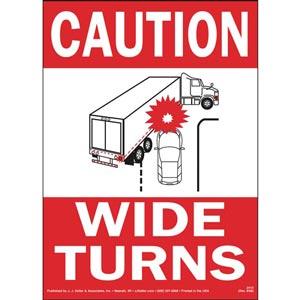 Caution Wide Turns Sign with Icon - Reflective