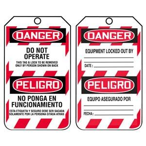 Bilingual Lockout/Tagout Tag - Danger Do Not Operate