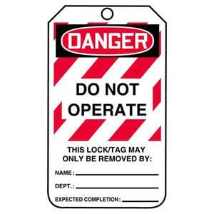 Lockout/Tagout Tag - Do Not Operate (Text in White Box)
