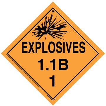Division 1.1B Explosives Placard - Worded