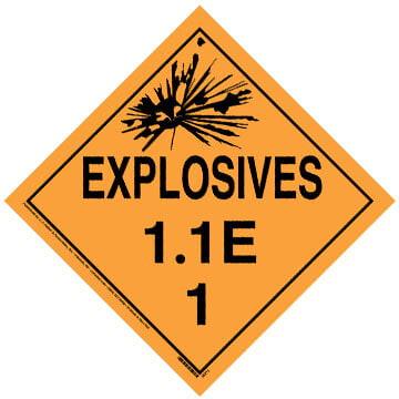 Division 1.1E Explosives Placard - Worded