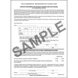 Driver's Statement of On-Duty Hours - New Hire - Snap-Out Format
