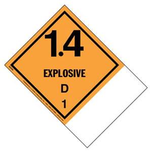 Class 1 Division 1.4D Explosive Labels - Blank Shipping Name Panel