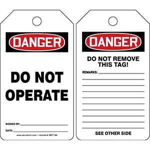Danger: Do Not Operate - OSHA Safety Tag