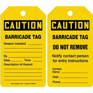 Caution: Barricade Tag - OSHA
