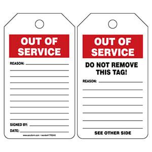 Out Of Service - Safety Tag