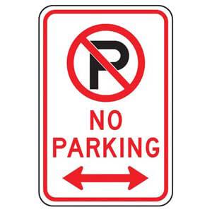 No Parking Sign with Icon & Arrow