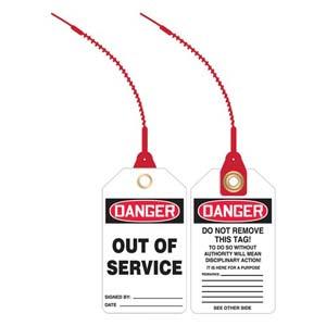 Danger: Out Of Service - OSHA Safety Tag: Loop 'n Lock Tie Tags