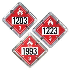 Aluminum Flip Placard - 3 Legend, Numbered, UN 1203, 1993, 1223