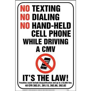 No Texting/Dialing/Hand-Held Cell Phone While Driving CMV Sign