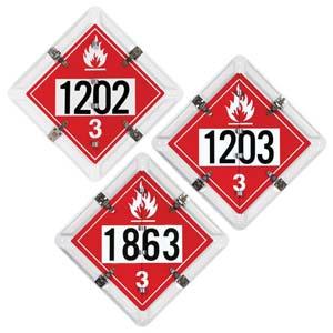 Aluminum Flip Placard - 3 Legend, Numbered, UN 1202, 1203, 1863