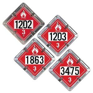 Aluminum Flip Placard - 4 Legend, Numbered, UN 1202, 1203, 3475, 1863