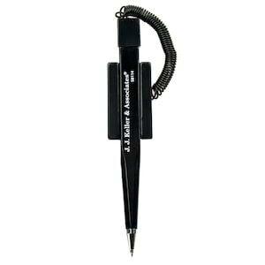 Black Ball Point Pen with Coil Cord and Base