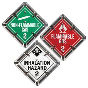 Aluminum Flip Placard - 3 Legend, Worded, Class 2, Division 2.1, 2.2, 2.3