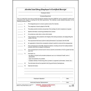 Alcohol & Drug Employee's Certified Receipt