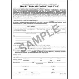 Request For Check of Driving Record - Snap-Out Format