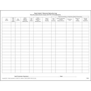 Security Seal Install and Removal Log