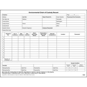 Environmental Characterization Chain of Custody Form