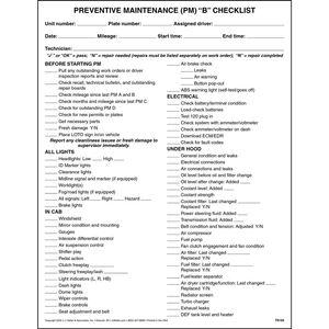 Preventative Maintenance (PM) B Checklist