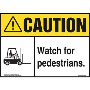 Caution: Watch For Pedestrians Sign - ANSI, Forklift Icon